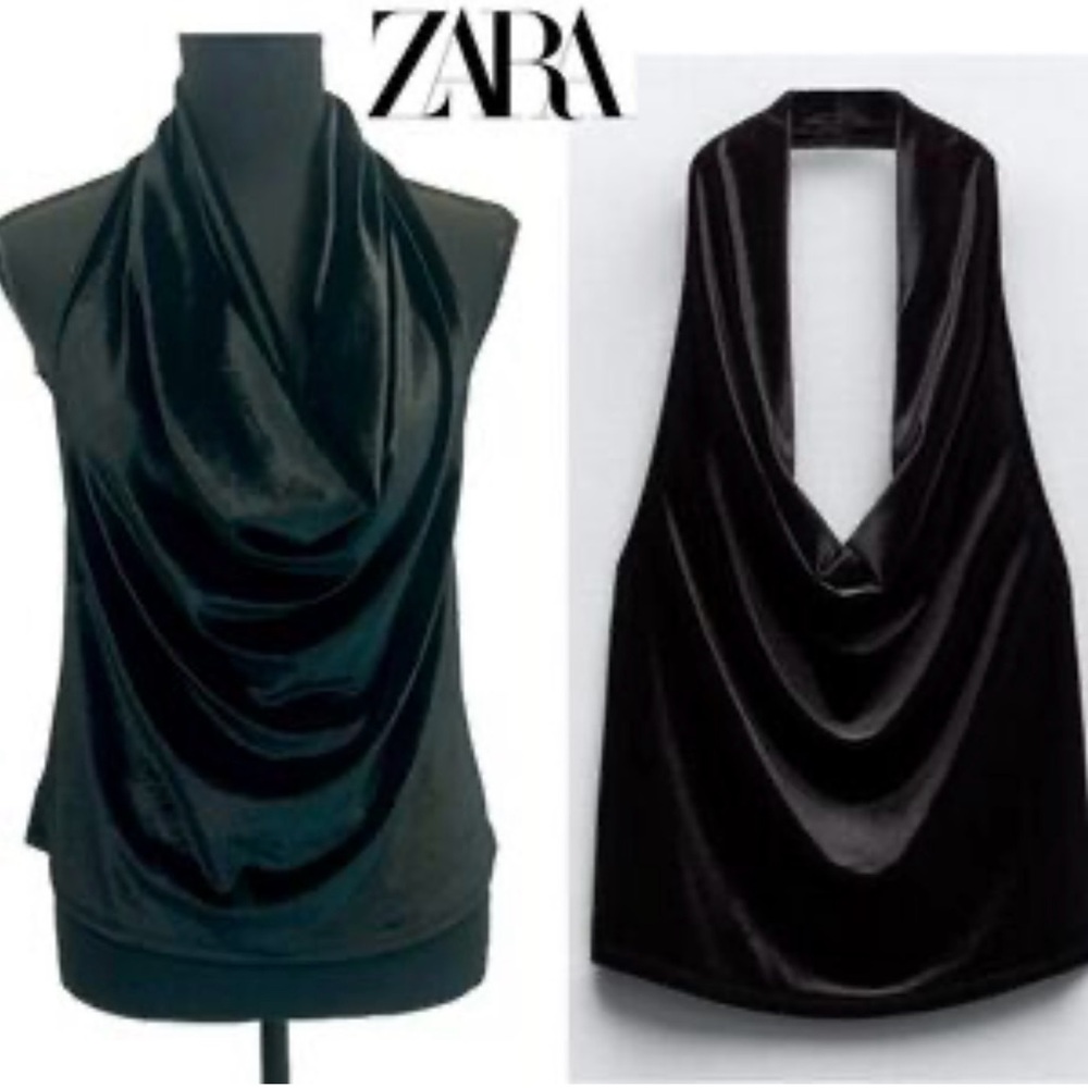 Zara Black Velvet Draped Top